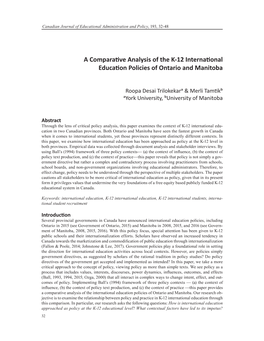 A Comparative Analysis of the K-12 International Education Policies of Ontario and Manitoba