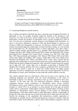 1 Introduction Progressive Steps Toward a Unified Conception of Individuality Across the Sciences Alexandre Guay and Thomas