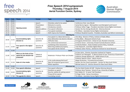 Free Speech 2014 Symposium Thursday, 7 August 2014 Aerial Function Centre, Sydney