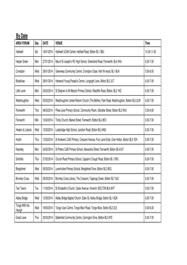 By Date AREA FORUM Day DATE VENUE Time