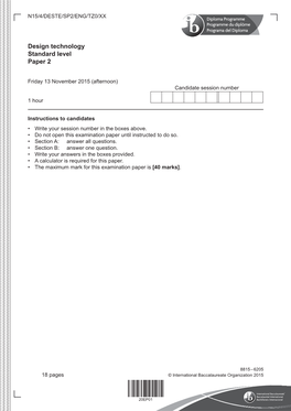 Design Technology Standard Level Paper 2