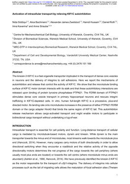 Activation of Intracellular Transport by Relieving KIF1C Autoinhibition