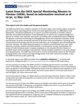 Latest from the OSCE Special Monitoring Mission to Ukraine (SMM), Based on Information Received As of 19:30, 23 May 2018 | OSCE