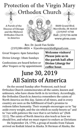 June 30, 2019 All Saints of America