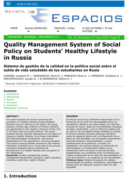 Quality Management System of Social Policy on Students' Healthy