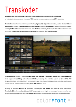 Transkoder Is Colorfront's Standalone System for Fast, High-Quality Digital