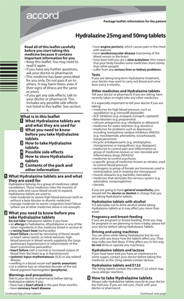 Hydralazine 25Mg and 50Mg Tablets