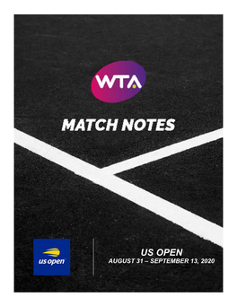 Us Open August 31 – September 13, 2020 Women’S Tennis Association Match Notes