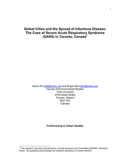 Global Cities and the Spread of Infectious Disease: the Case of Severe Acute Respiratory Syndrome (SARS) in Toronto, Canada1