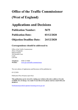 Applications and Decisions for the West of England 5675