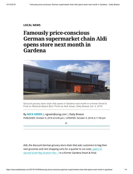 Famously Price-Conscious German Supermarket Chain Aldi Opens Store Next Month in Gardena – Daily Breeze