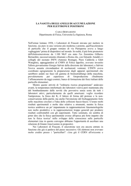 La Nascita Degli Anelli Di Accumulazione Per Elettroni E Positroni