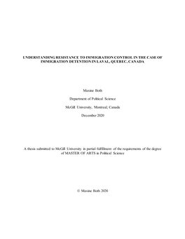 Understanding Resistance to Immigration Control in the Case of Immigration Detention in Laval, Quebec, Canada