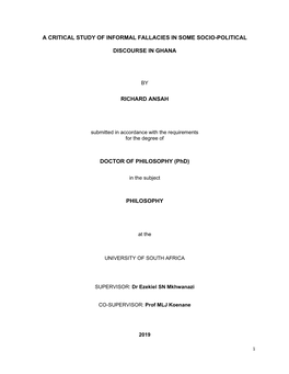 A Critical Study of Informal Fallacies in Some Socio-Political Discourse in Ghana