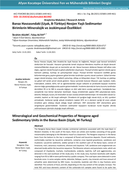 Banaz Havzasındaki (Uşak, B-Türkiye) Neojen Yaşlı Sedimanter Birimlerin Mineralojik Ve Jeokimyasal Özellikleri