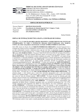 TRIBUNAL DE JUSTIÇA DO ESTADO DE SÃO PAULO COMARCA DE NOVA GRANADA FORO DE NOVA GRANADA JUIZADO ESPECIAL CÍVEL E CRIMINAL Av