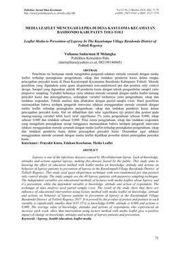 71 MEDIA LEAFLET MENCEGAH LEPRA DI DESA KAYULOMA KECAMATAN BASIDONDO KABUPATEN TOLI-TOLI Leaflet Media to Prevention of Leprosy