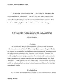 The Value of Passions in Plato and Aristotle