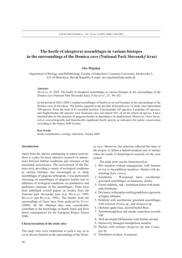 Assemblages in Various Biotopes in the Surroundings of the Domica Cave (National Park Slovenský Kras)