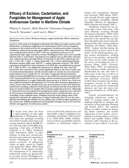 Efficacy of Excision, Cauterization, and Fungicides for Management of Apple Anthracnose Canker in Maritime Climate