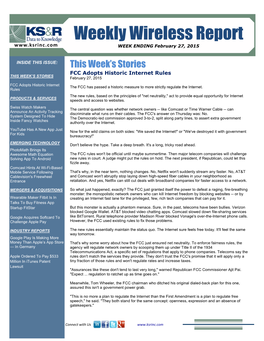 Weekly Wireless Report WEEK ENDING February 27, 2015