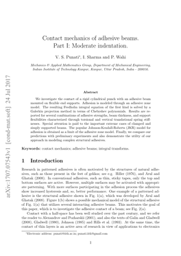 Contact Mechanics of Adhesive Beams. Part I: Moderate Indentation. Arxiv:1707.07543V1