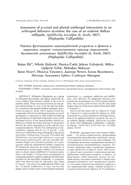 Assessment of P-Cresol and Phenol Antifungal Interactions in an Arthropod Defensive Secretion: the Case of an Endemic Balkan Millipede, Apfelbeckia Insculpta (L