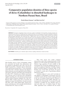 Columbidae) in Disturbed Landscapes in Northern Paraná State, Brazil