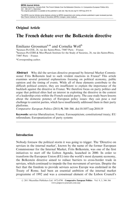 The French Debate Over the Bolkestein Directive