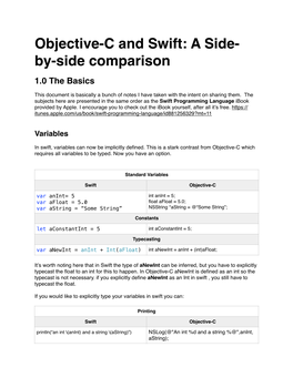 Objective-C and Swift Comparison