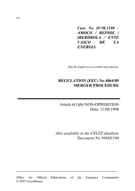 Merger Decision IV/M.1190 of 11/08/1998