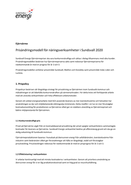 Prisändringsmodell För Näringsverksamheter I Sundsvall 2020