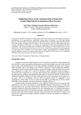 Inhibiting Factors in the Administration of Education (Senior High School) in Kepulauan Riau Province