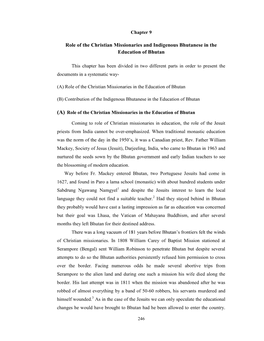 Role of the Christian Missionaries and Indigenous Bhutanese in the Education of Bhutan