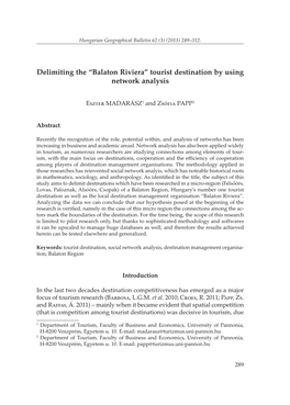 Delimiting the “Balaton Riviera” Tourist Destination by Using Network Analysis