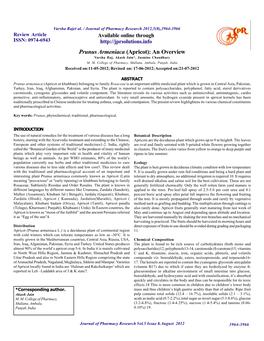 Prunus Armeniaca (Apricot): an Overview Varsha Raj, Akash Jain*, Jasmine Chaudhary M