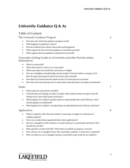 University Guidance Q & As