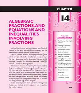 Chapter 14 Algebraic Fractions, and Equations
