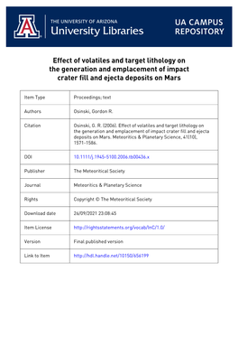 Effect of Volatiles and Target Lithology on the Generation and Emplacement of Impact Crater Fill and Ejecta Deposits on Mars