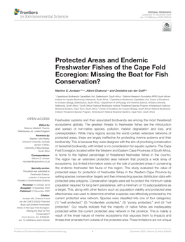 Protected Areas and Endemic Freshwater Fishes of the Cape Fold Ecoregion: Missing the Boat for Fish Conservation?