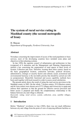 The System of Rural Service Rating in Mashhad County (The Second Metropolis of Iran)