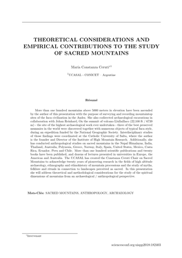 Theoretical Considerations and Empirical Contributions to the Study of Sacred Mountains