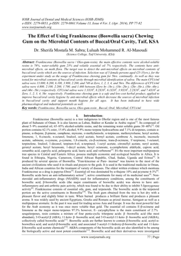 Boswellia Sacra) Chewing Gum on the Microbial Contents of Buccal/Oral Cavity, Taif, KSA