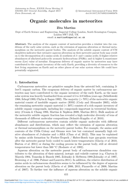 Organic Molecules in Meteorites