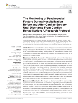 The Monitoring of Psychosocial Factors During Hospitalization Before and After Cardiac Surgery Until Discharge from Cardiac Rehabilitation: a Research Protocol