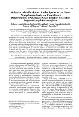 Molecular Identification of Similar Species of the Genus Biomphalaria