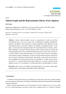 Valued Graphs and the Representation Theory of Lie Algebras