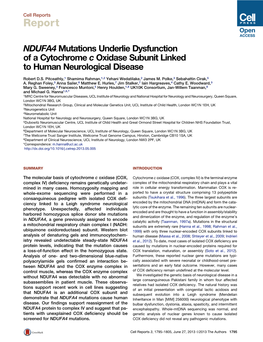 NDUFA4 Mutations Underlie Dysfunction of a Cytochrome C Oxidase Subunit Linked to Human Neurological Disease