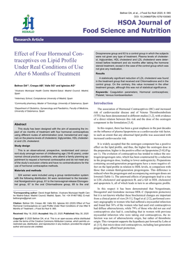 Effect of Four Hormonal Con- Traceptives on Lipid Profile Under Real Conditions of Use After 6 Months of Treatment