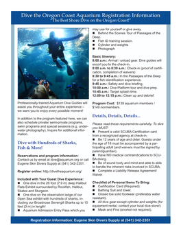 Dive the Oregon Coast Aquarium Registration Information “The Best Shore Dive on the Oregon Coast!”